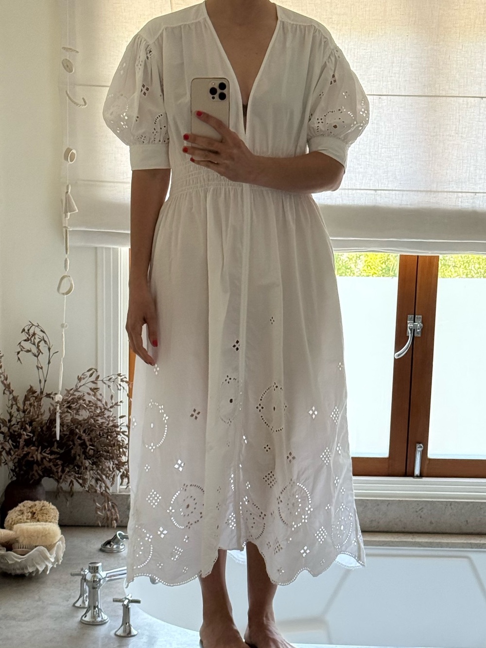 Ganni White Eyelet Cotton Midi Dress
